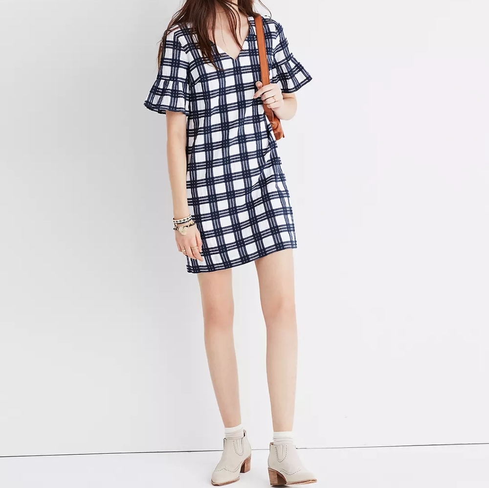 Madewell | Bell Sleeve Tunic Dress Leighton Plaid